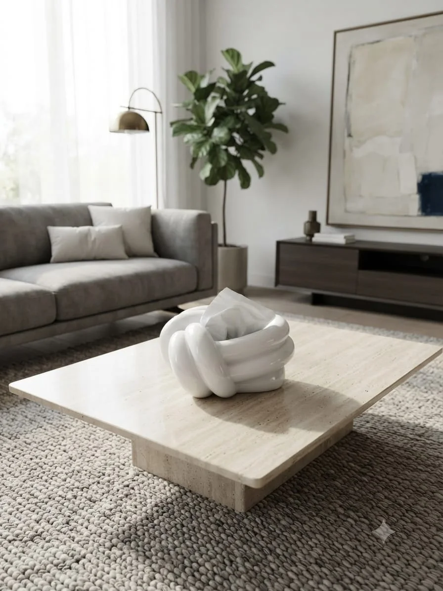 Boîte à Mouchoirs Décorative en Céramique Blanche – Design Sculptural Nœud Torsadé