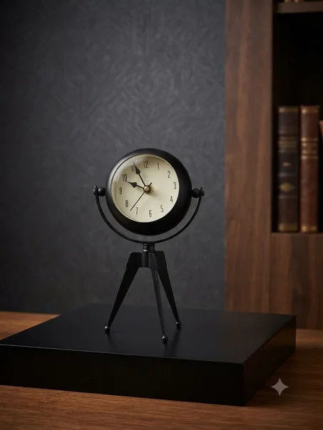 Horloge de Table Décorative Trépied – Pendule Rétro en Métal Noir & Style Industriel