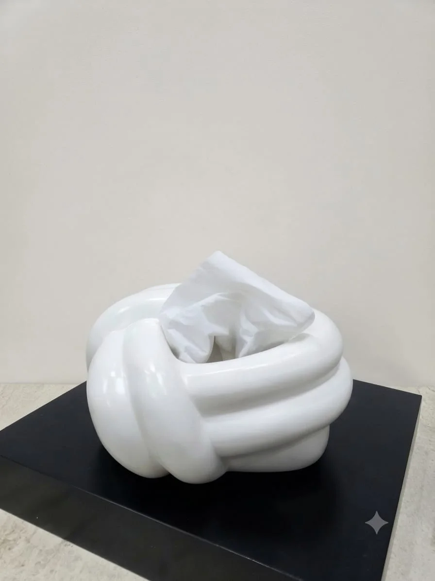 Boîte à Mouchoirs Décorative en Céramique Blanche – Design Sculptural Nœud Torsadé