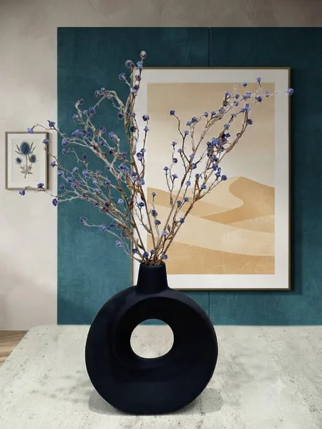 Vase Anneaux Sculpturaux en Céramique Noir Mat
