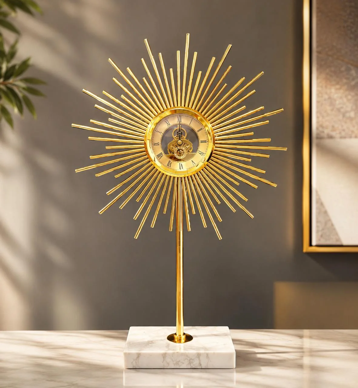 Horloge Sculpturale & Objet Déco Géométrique Doré – Idée Cadeau Bureau