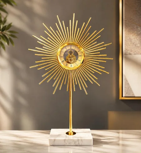 Horloge Sculpturale & Objet Déco Géométrique Doré – Idée Cadeau Bureau