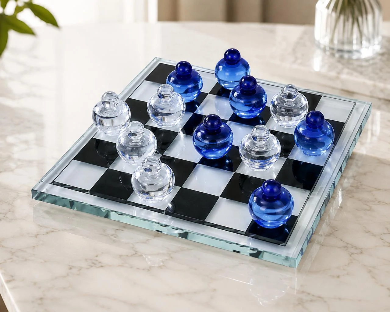 Jeu d'Échecs Design en Acrylique Transparent et Pièces Colorées – Déco & Stratégie