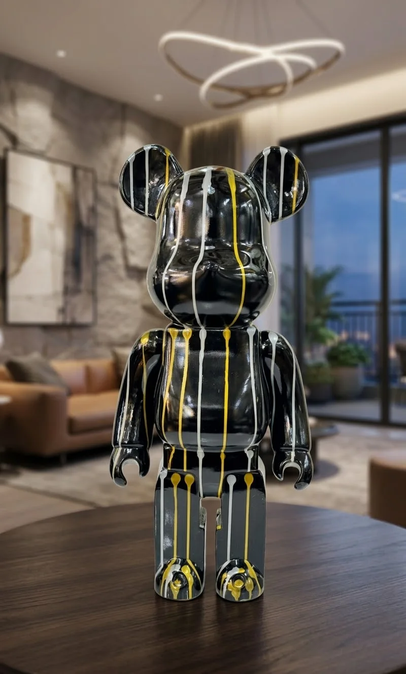 Mega figurine Ours Design Style Bearbrick – Noir & Éclaboussures Dorées (Idée Cadeau)