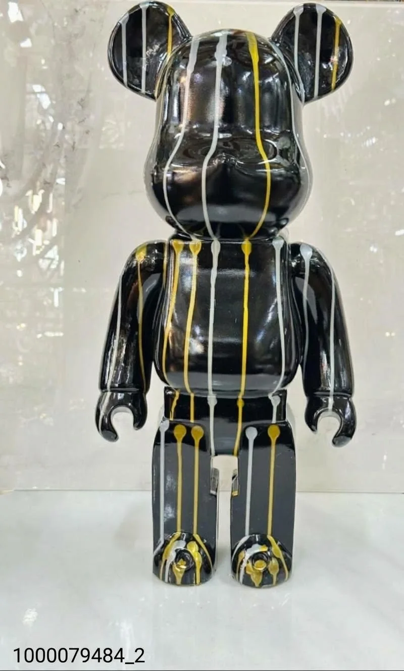 Mega figurine Ours Design Style Bearbrick – Noir & Éclaboussures Dorées (Idée Cadeau)