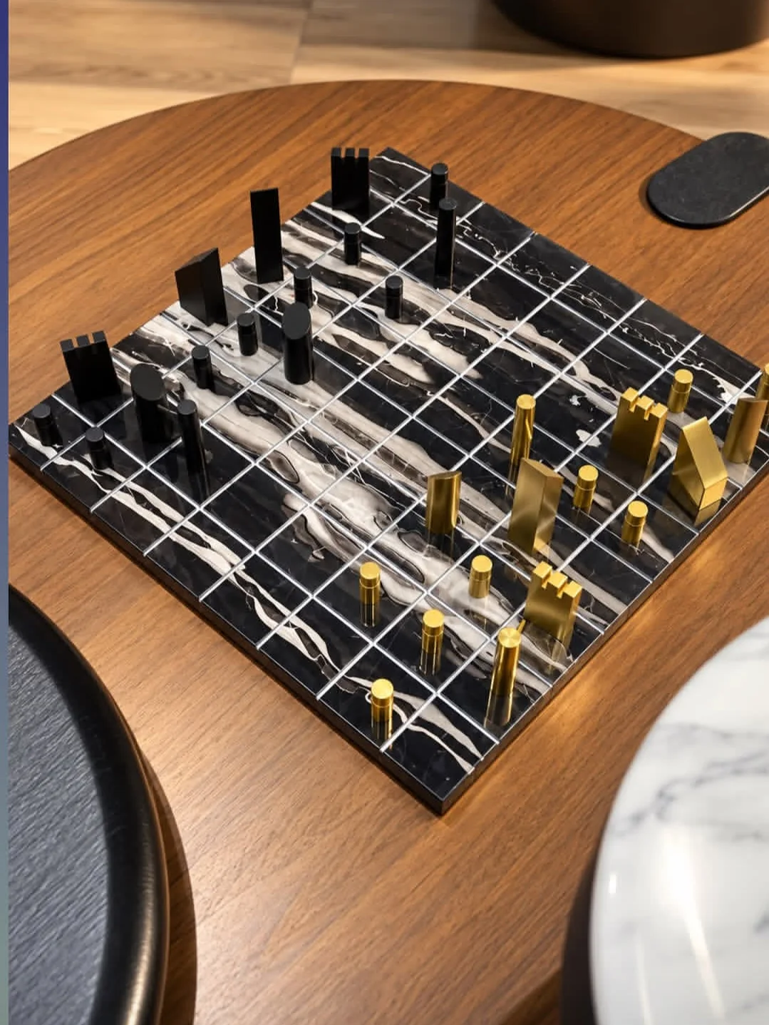 Jeux Décoratif d'échiquier en marbre et métal inoxydable