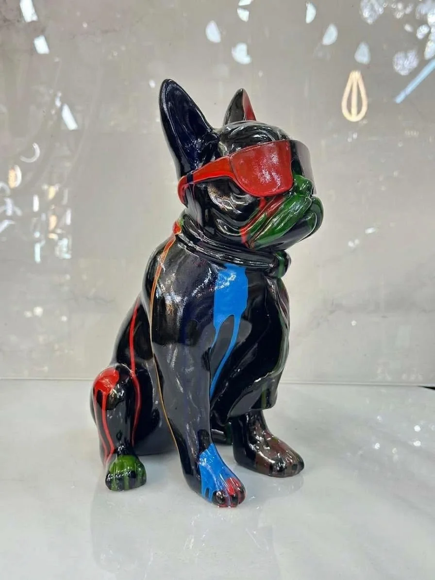 Sculpture Bulldog Français Design Street Art – Multicolore (Idée Cadeau Bureau & Salon)