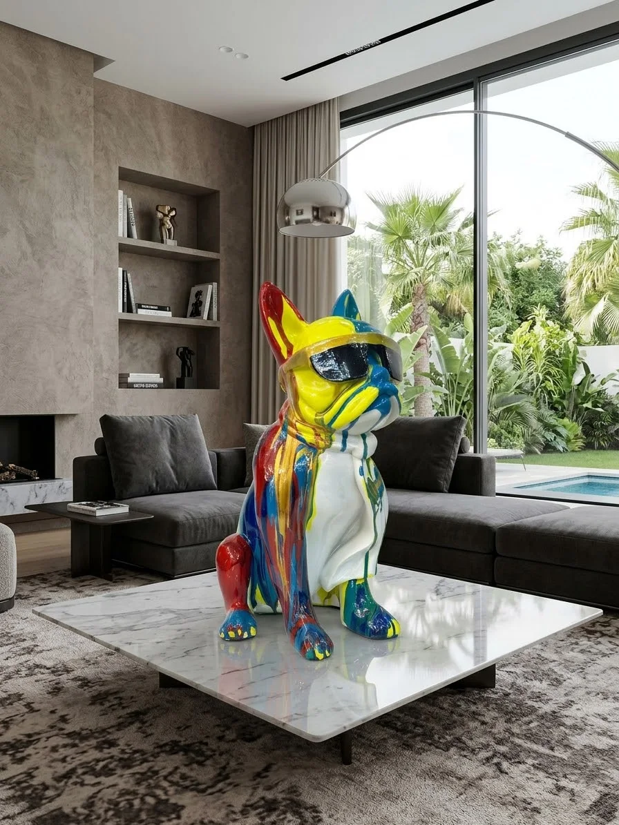 Sculpture Bulldog Français Design Street Art – Multicolore (Idée Cadeau Bureau & Salon)