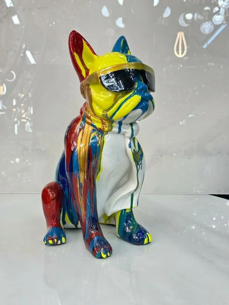 Sculpture Bulldog Français Design Street Art – Multicolore (Idée Cadeau Bureau & Salon)