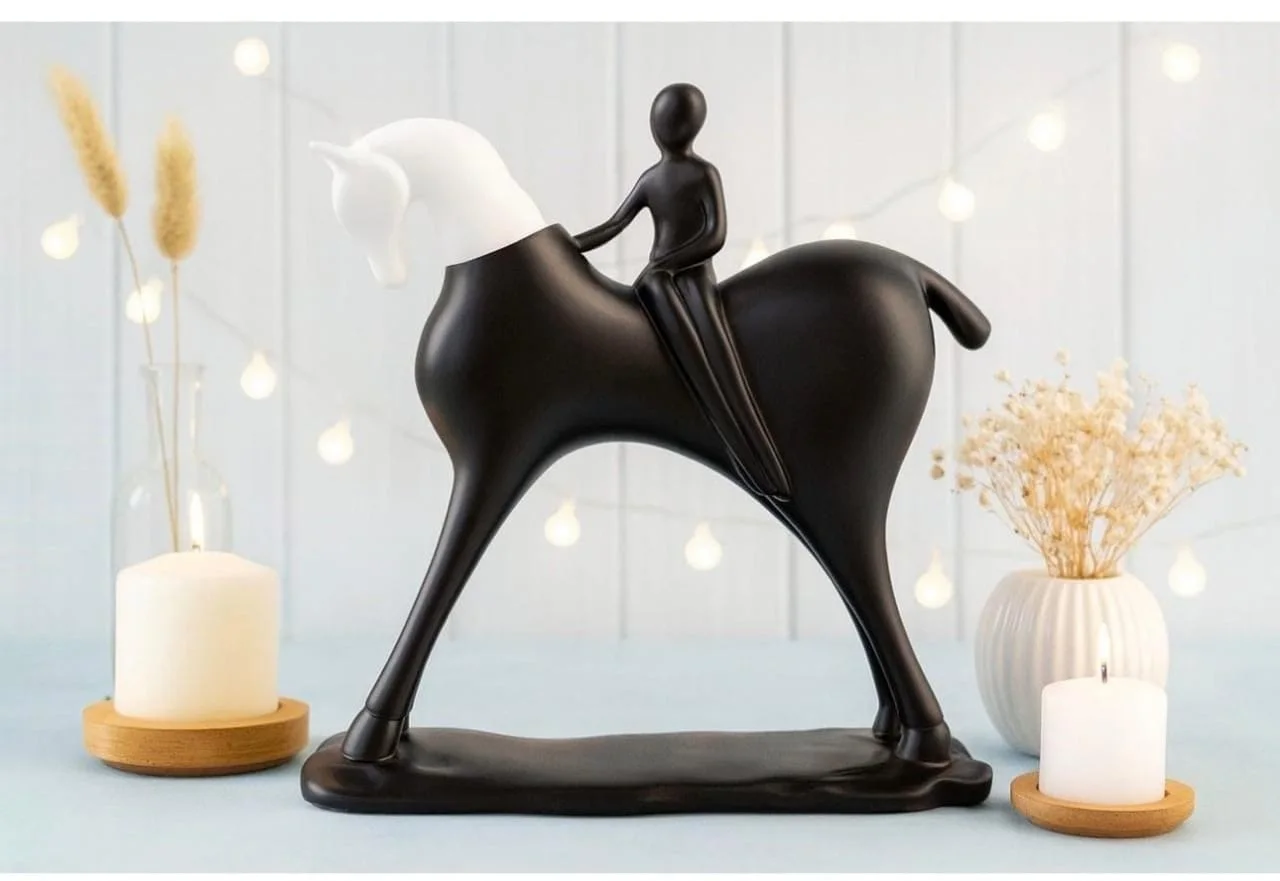 Sculpture Cavalier sur Cheval Design Bicolore – Objet Déco & Idée Cadeau
