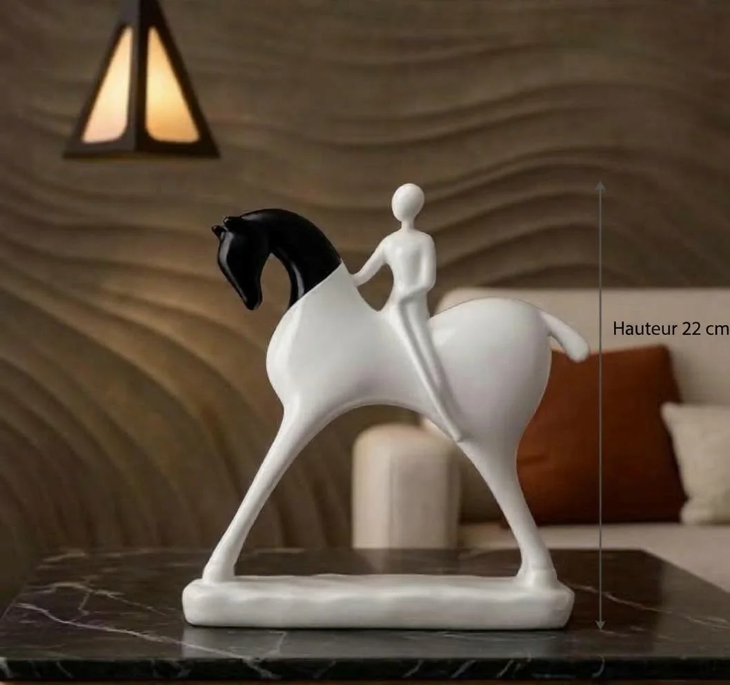 Sculpture Cavalier sur Cheval Design Bicolore – Objet Déco & Idée Cadeau