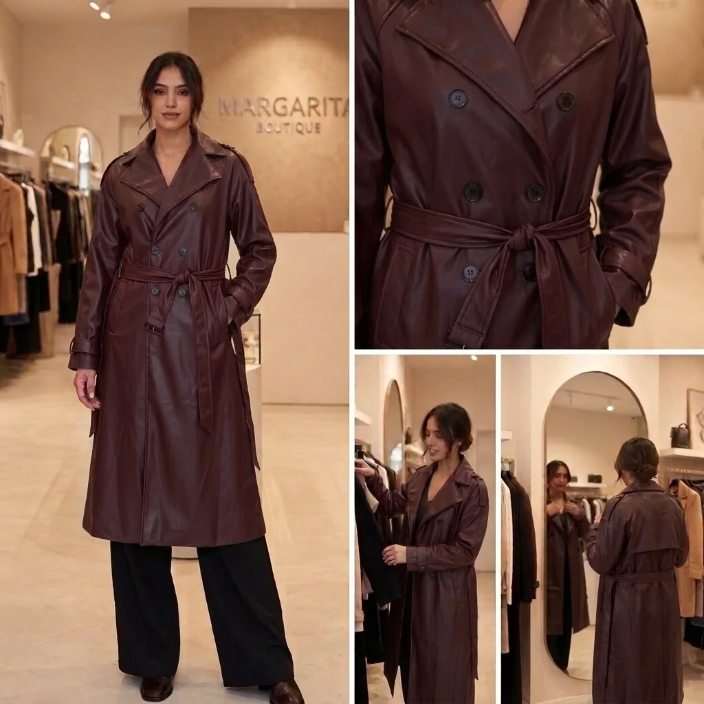 (Trench Coat) – قمة الأناقة مونطو تريتش كوت جلد