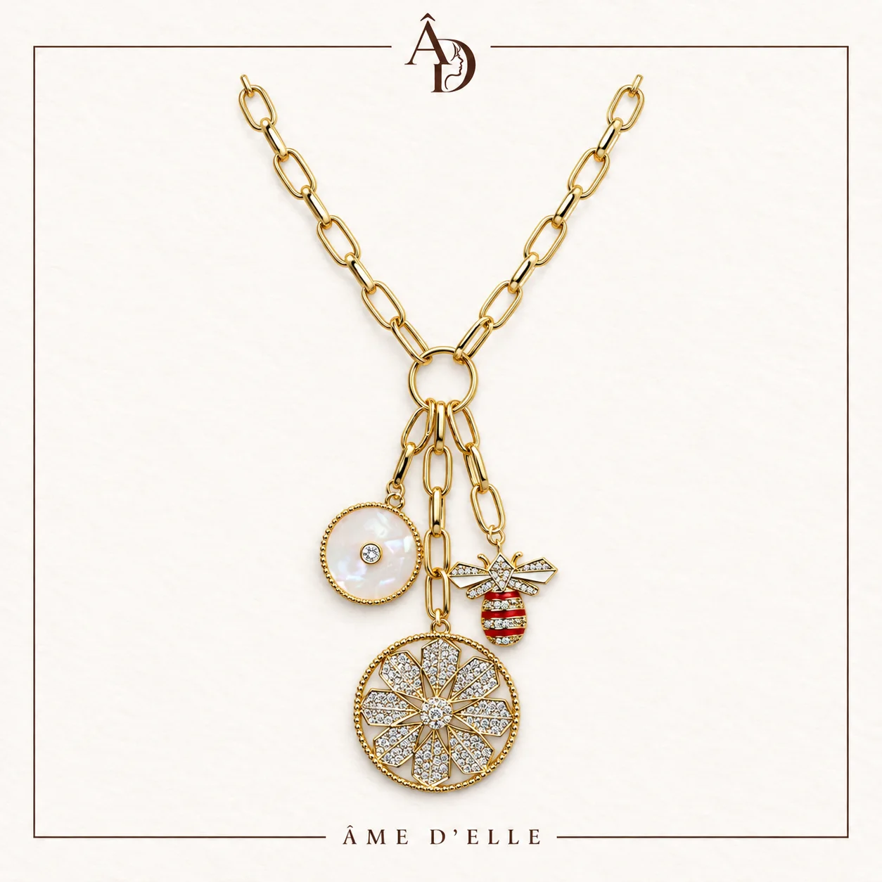 Collier Chaine Doree Charms Lune et Fleur