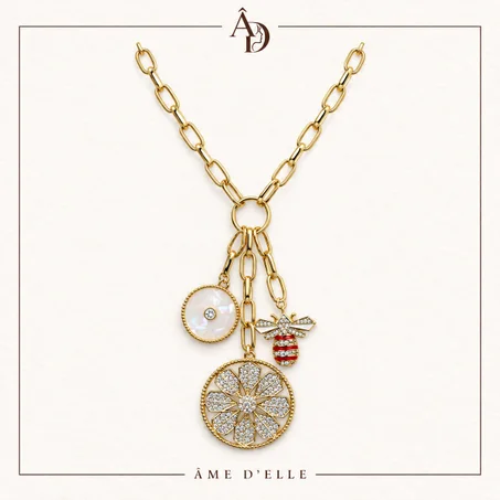 Collier Chaine Doree Charms Lune et Fleur