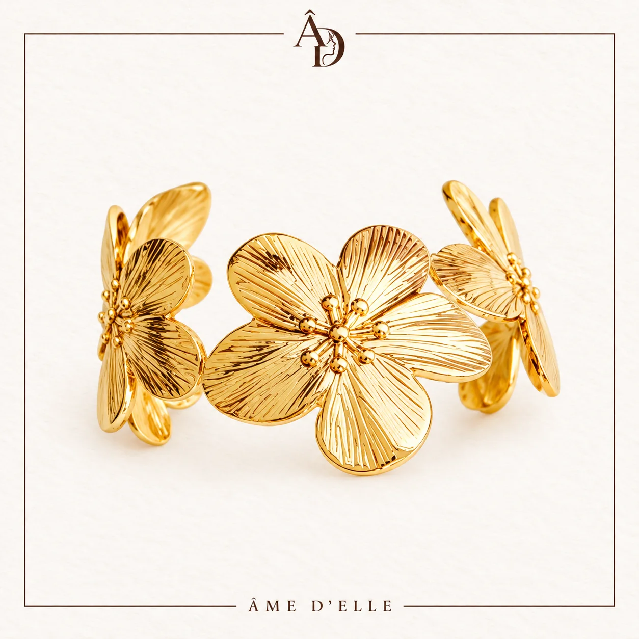 Manchette Doree Fleurs Sculptees