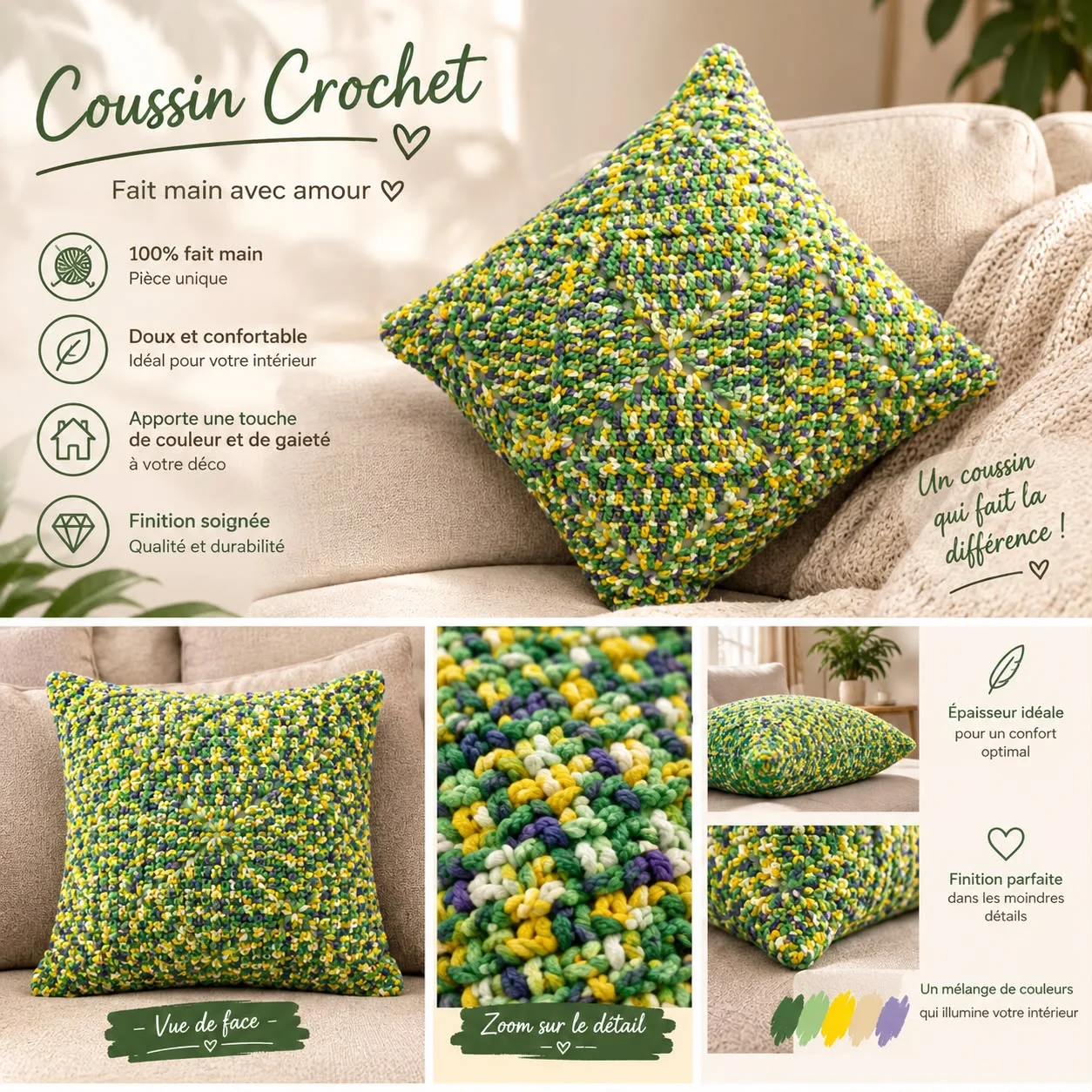 Coussin Crochet | Une touche de couleur 🧶
