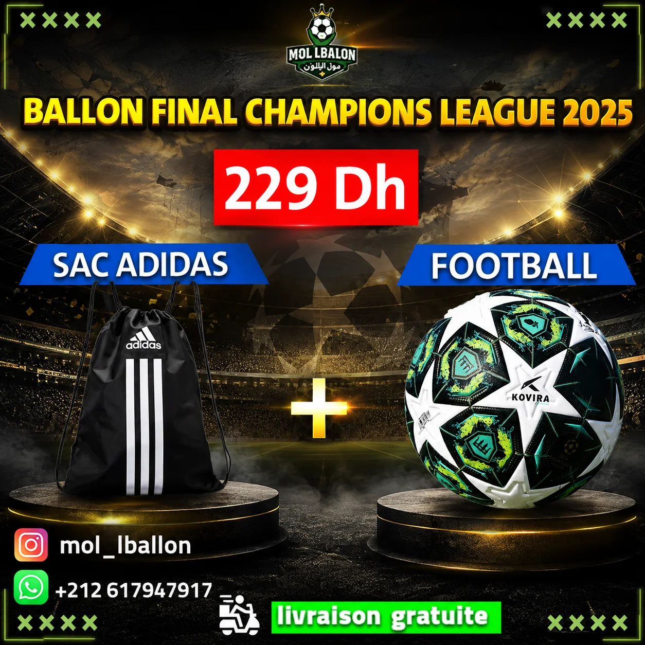 BALLON CHAMPIONS LEAGUE 2025 AVEC SAC
