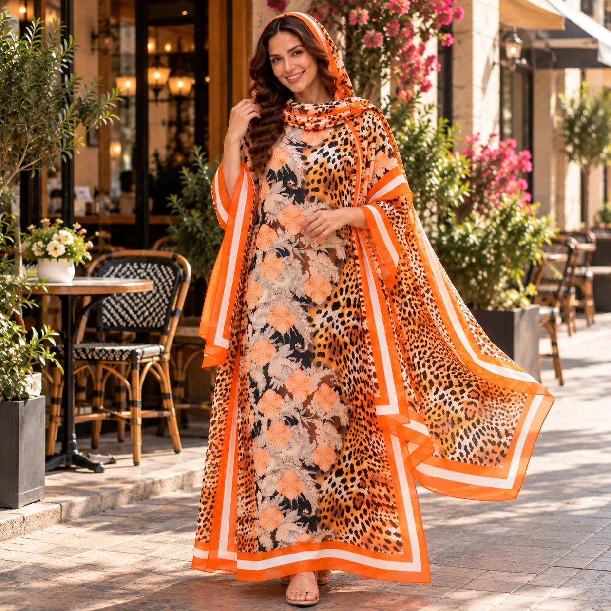 Robe Kaftan Élégante avec Châle Assorti (CIV)