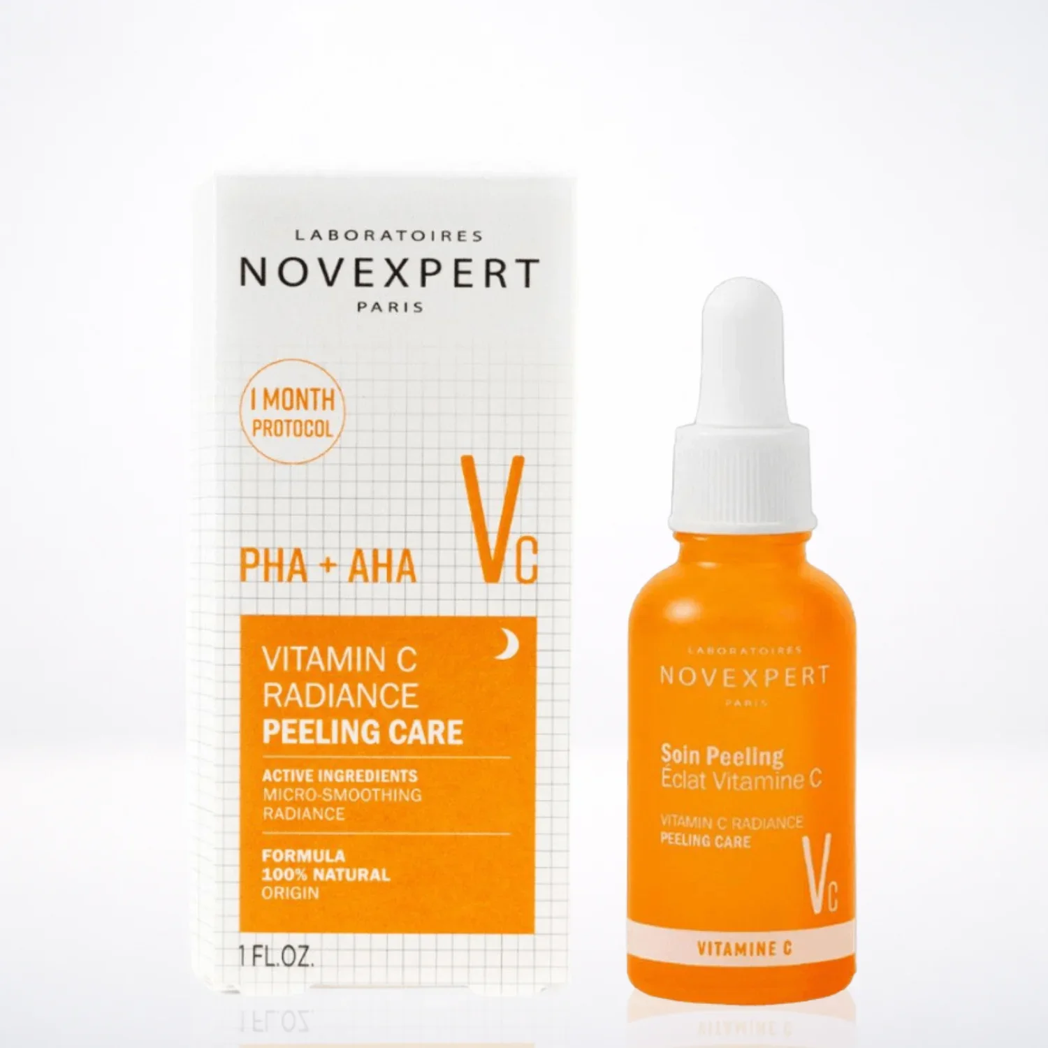 Novexpert Soin Peeling Éclat Vitamine C 30ml exfoliant lissant et pores affinés