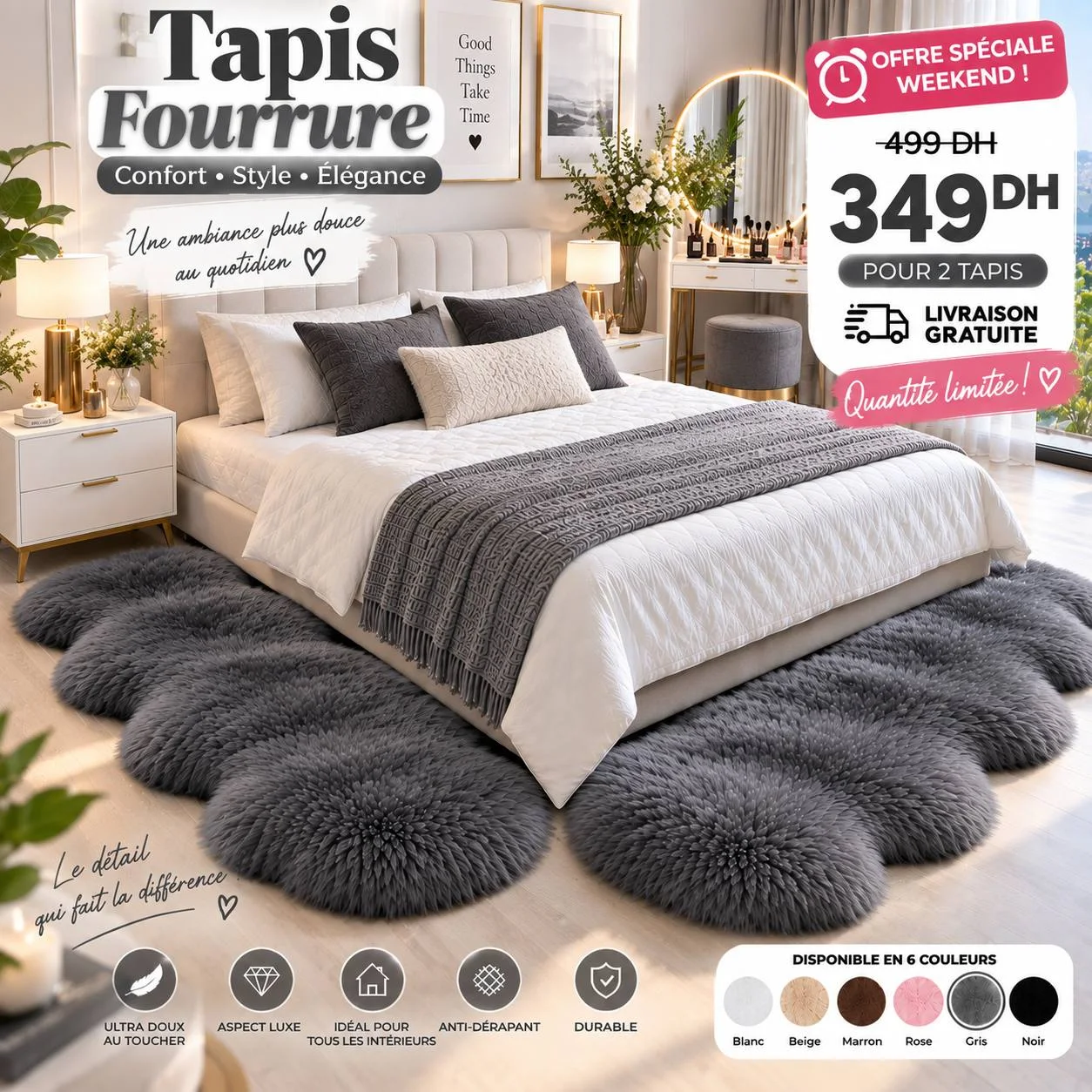 2-tapis fourrures 170/60cm