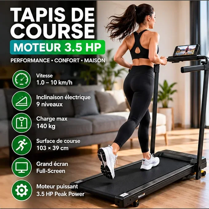 Tapis de Course Pliable avec Inclinaison Électrique – 10 km/h