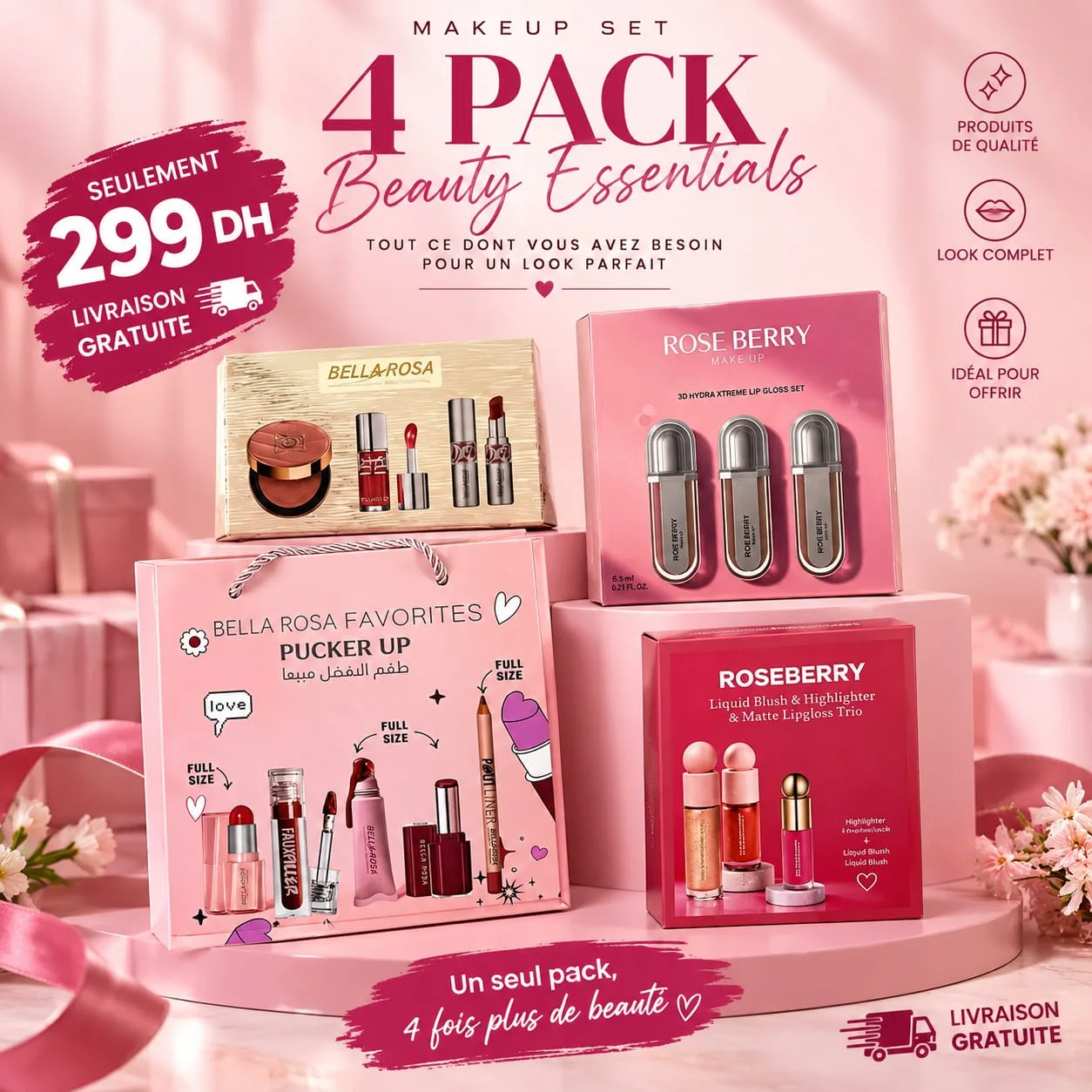 4 PACK Maquillage Complet – 4 essentiels beauté à seulement 299 DH
