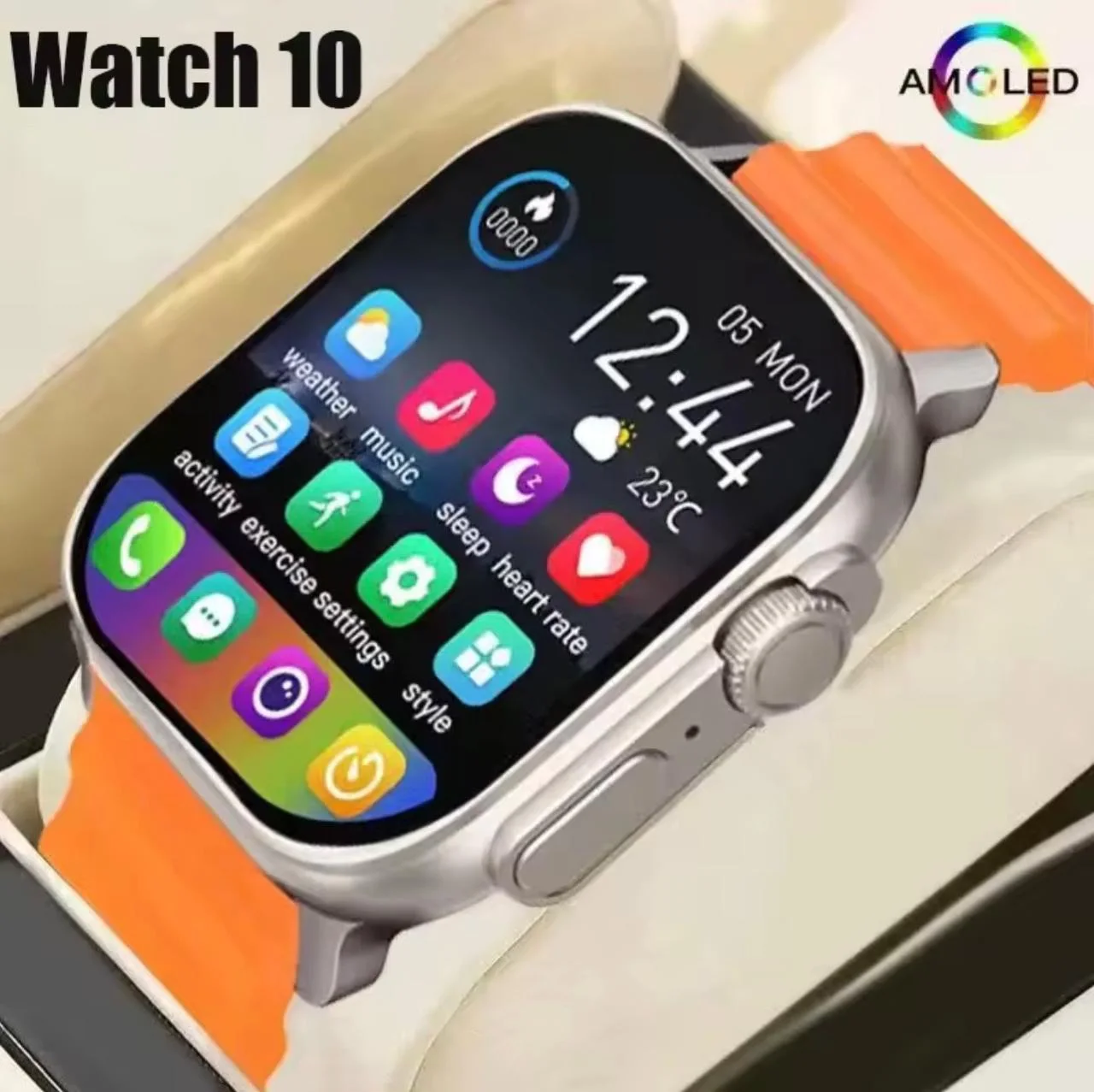الساعة الذكية Smartwatch Series 10 Ultra – شاشة AMOLED وشريط برتقالي أنيق