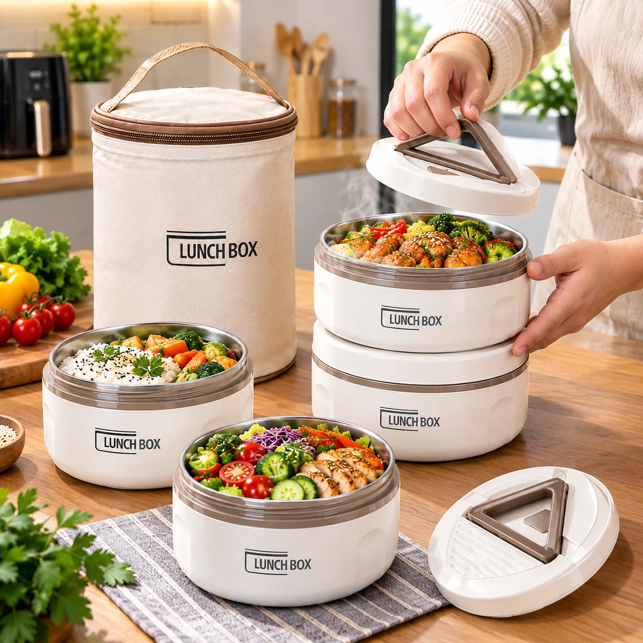 Lunch Box 3 étage avec Sac Isotherme Isolant – حافظة طعام حرارية 3 طبقات قابلة للاستخدام في الميكروويف