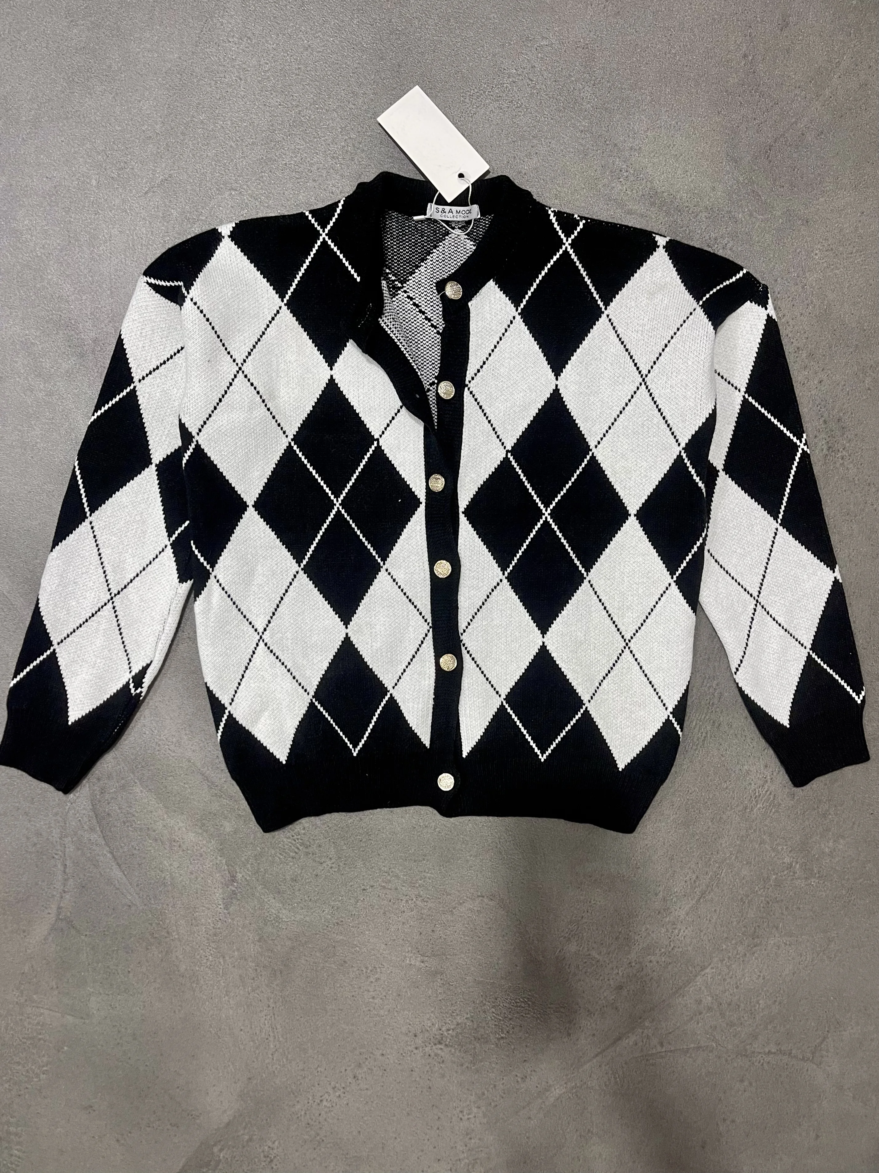 Cardigan Femme à Losanges Colorés – Élégant & Tendance