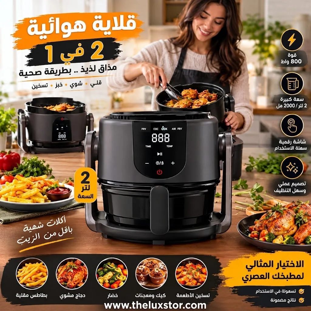 قلاية هوائية 2 في 1 بدون زيت 800 واط – سعة 2 لتر بشاشة رقمية | Friteuse Air Fryer