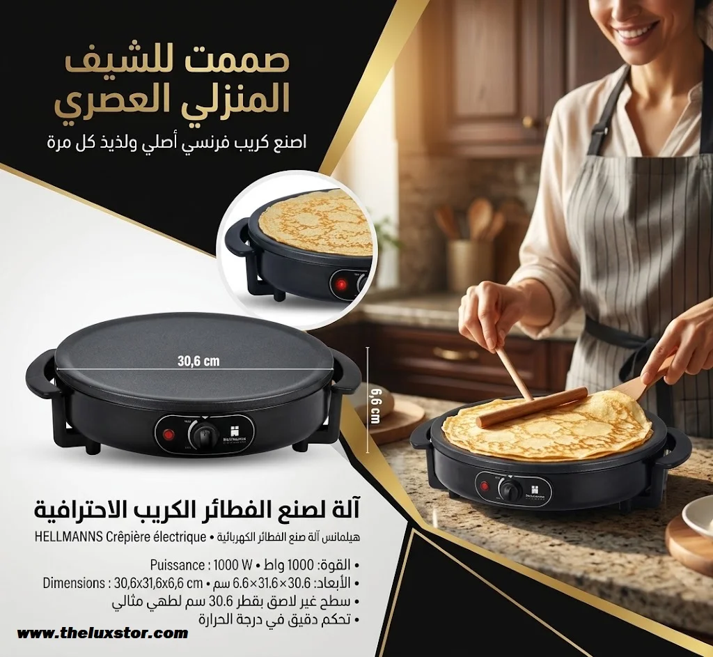 آلة صنع الكريب الكهربائية HELL­MANNS 1000 واط – Crêpière Électrique