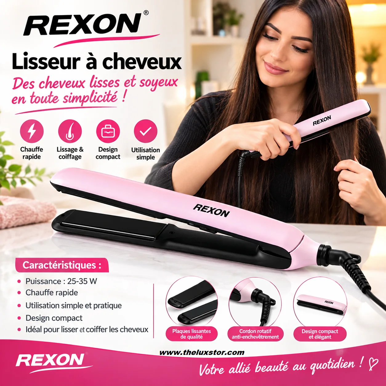 Lisseur Cheveux REXON 25-35 W – مكواة الشعر REXON