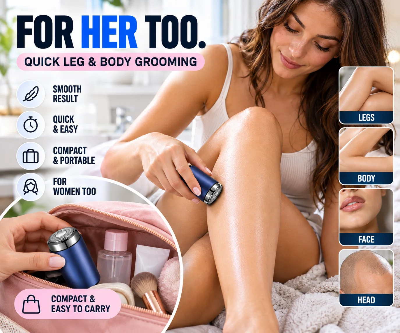 Women's leg and body grooming with Mini Portable Electric Shaver