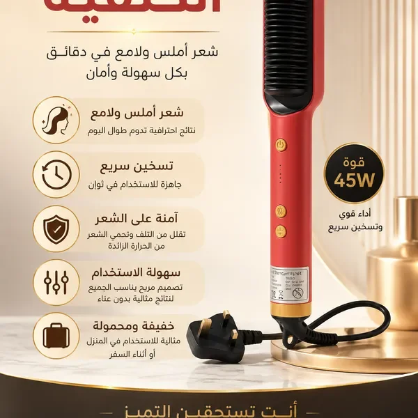 فرشاة التمليس الحراري للشعر المنفوش بتقنية الأيونات