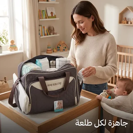 حقيبة ظهر كبيرة السعة للأم والطفل مصنوعة من البوليستر مع مساحة تخزين مدمجة لحفاضات الأطفال