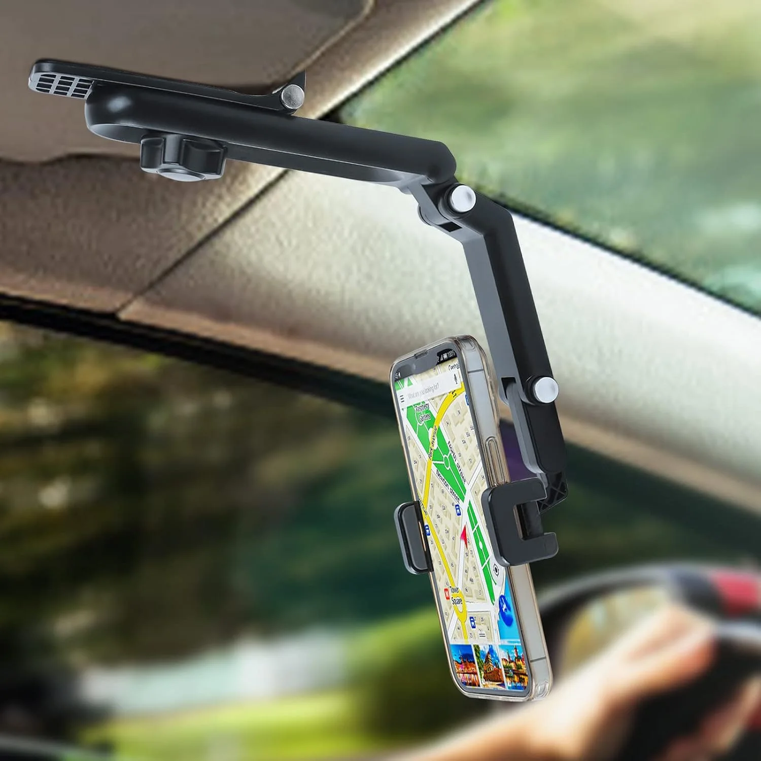 Support Téléphone Pare-Soleil pour Voiture Pliable et Multifonction 360°