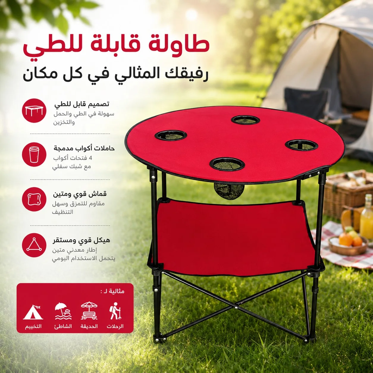Table de Camping طاولة تخييم قابلة للطي من طبقتين