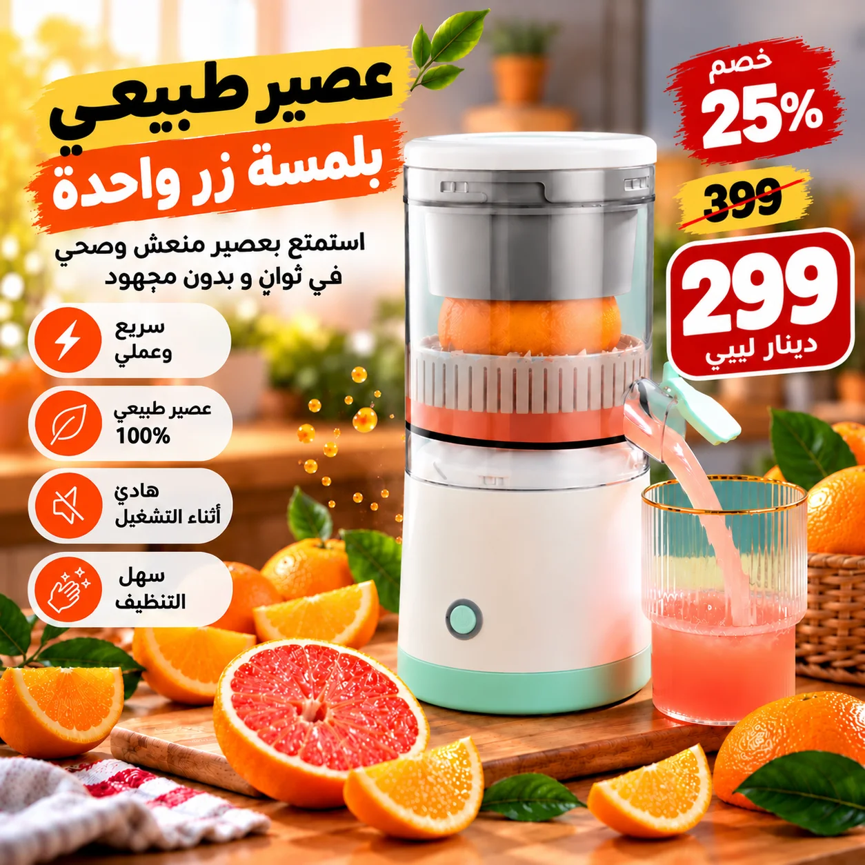عصير طازج بضغطة زر ✨ عصارة البرتقال الكهربائية المحمولة