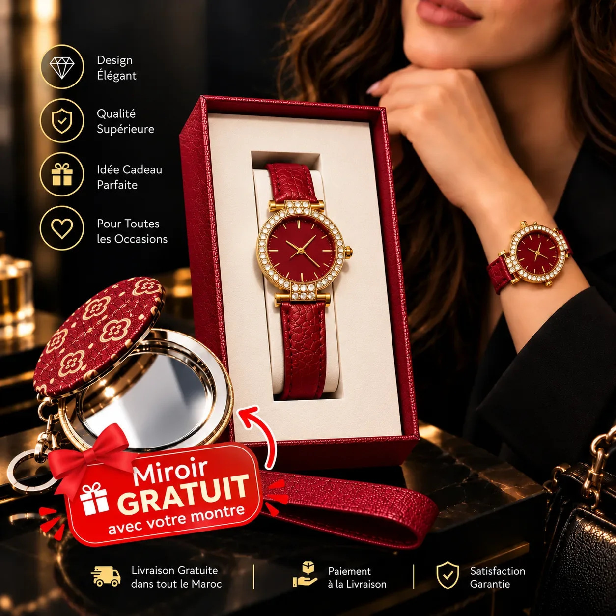 Ensemble Montre Rouge foncé