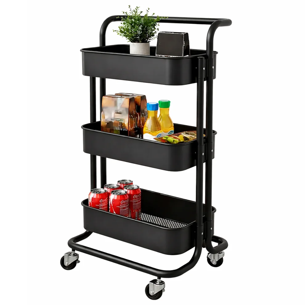 Chariot de Rangement Multifonction à 3 Niveaux avec Roulettes