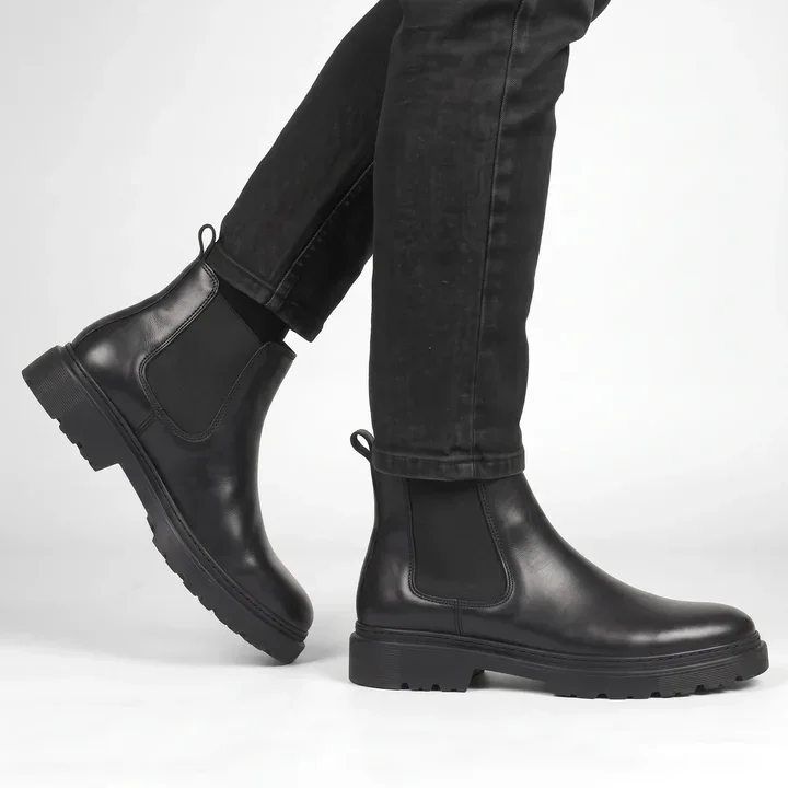 Boots Homme Noir en Cuir - Semelle Légère Tres Confortable