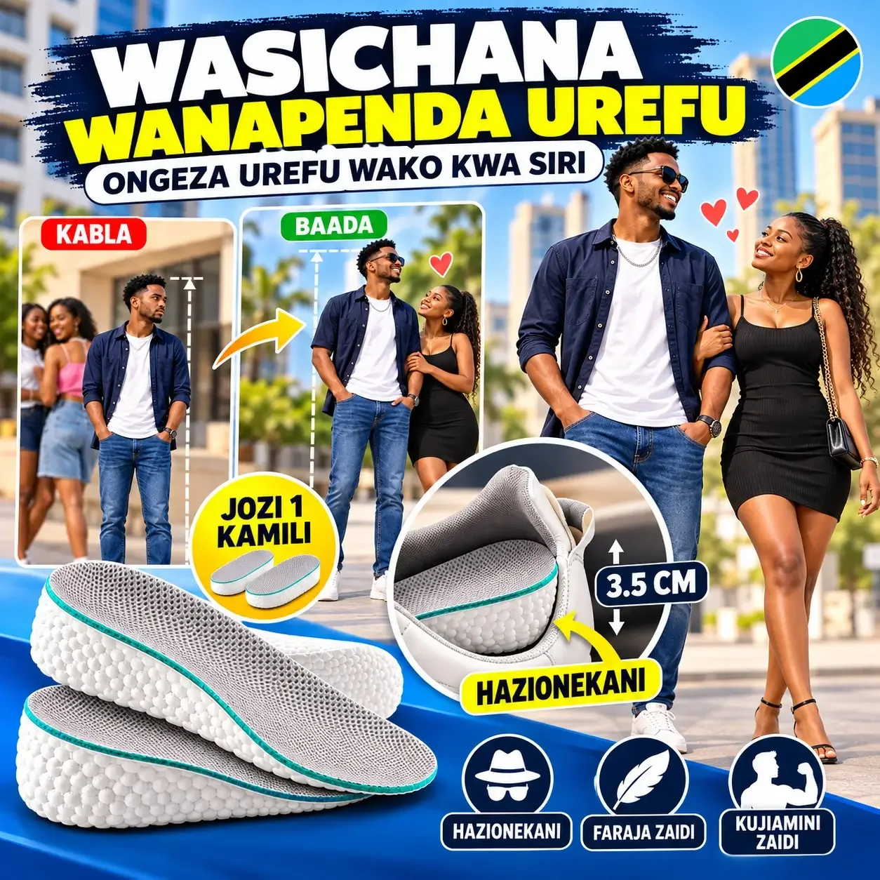 🇹🇿 Orthopedic HighPads™ 3.5 CM 👟: Ongeza urefu wako kwa siri ndani ya viatu vyako