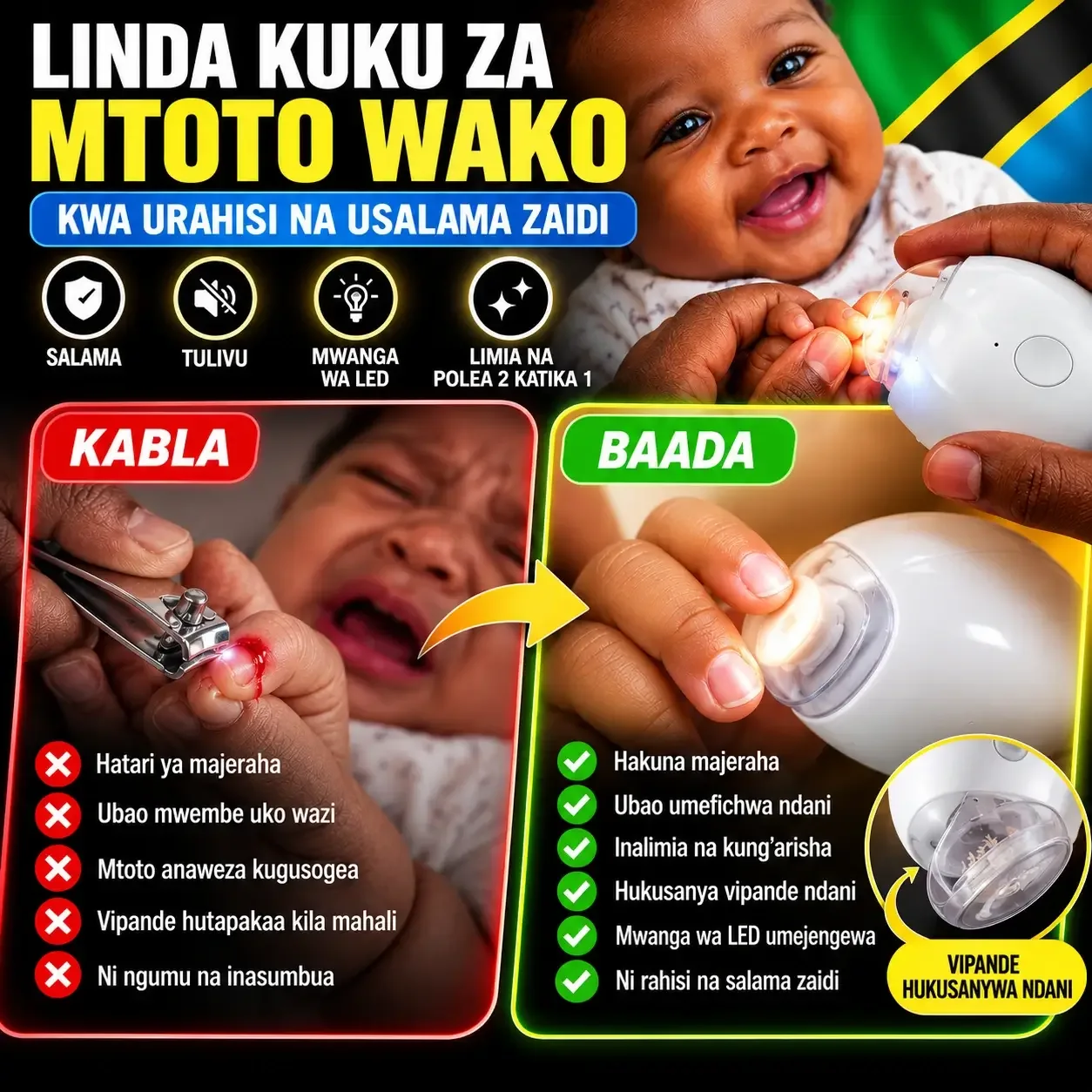 🇹🇿 Kata kucha za mtoto wako kwa urahisi na kwa upole 👶✂️: Inafaa kwa kucha laini na nyeti