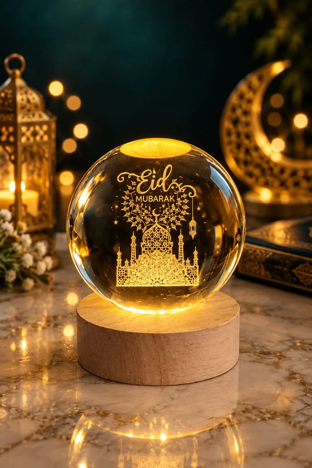 Une boule de cristal lumineuse apporte une touche d