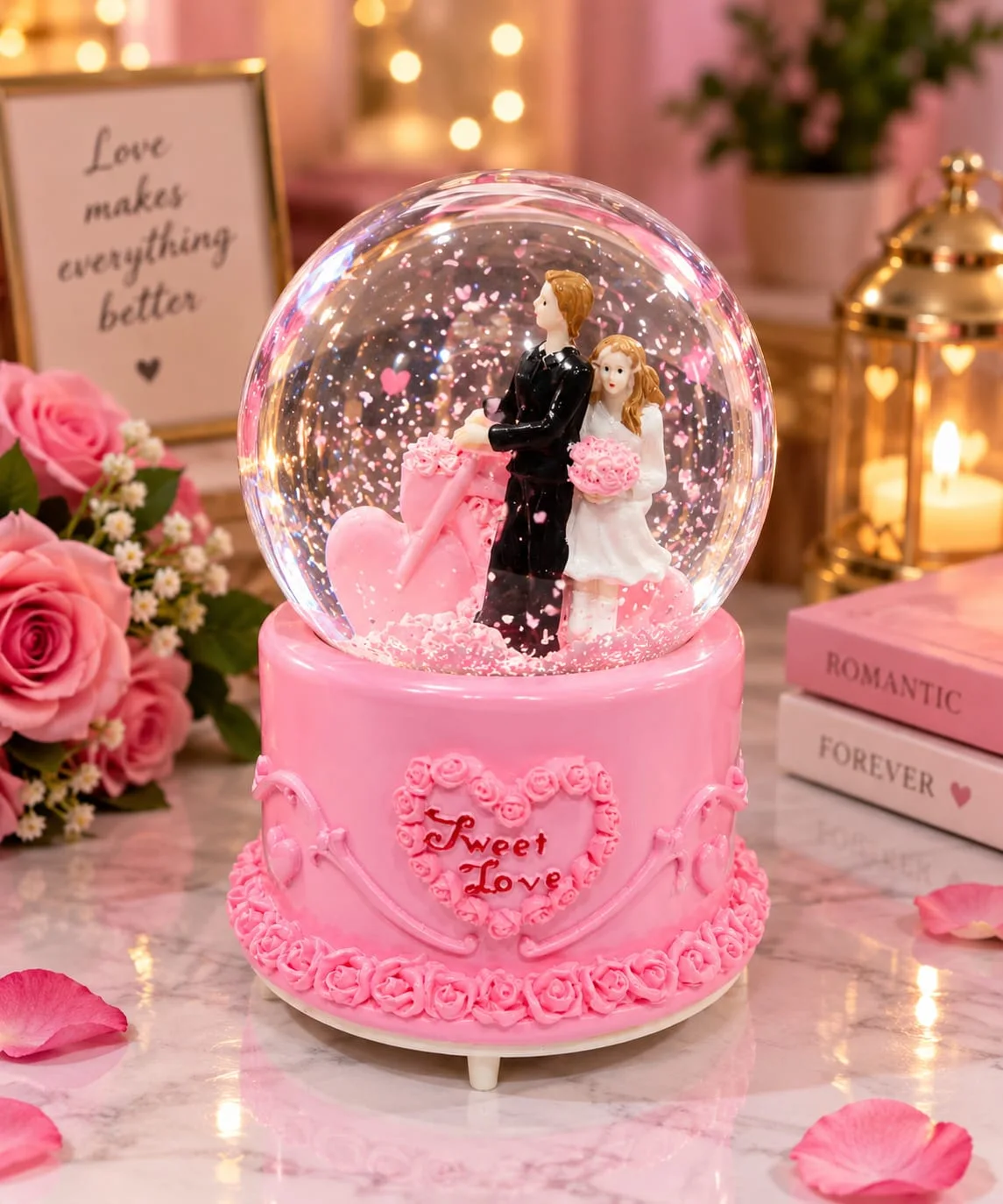 Couple Crystal Ball Wedding Snow Ball Music Box Valentine