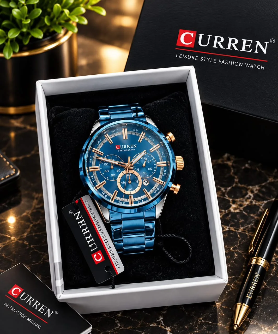 Curren Men’s Watch Dial Stainless Steel Band Date Mens Business Male Watches Waterproof Luxuries Men Wrist Watches for Men