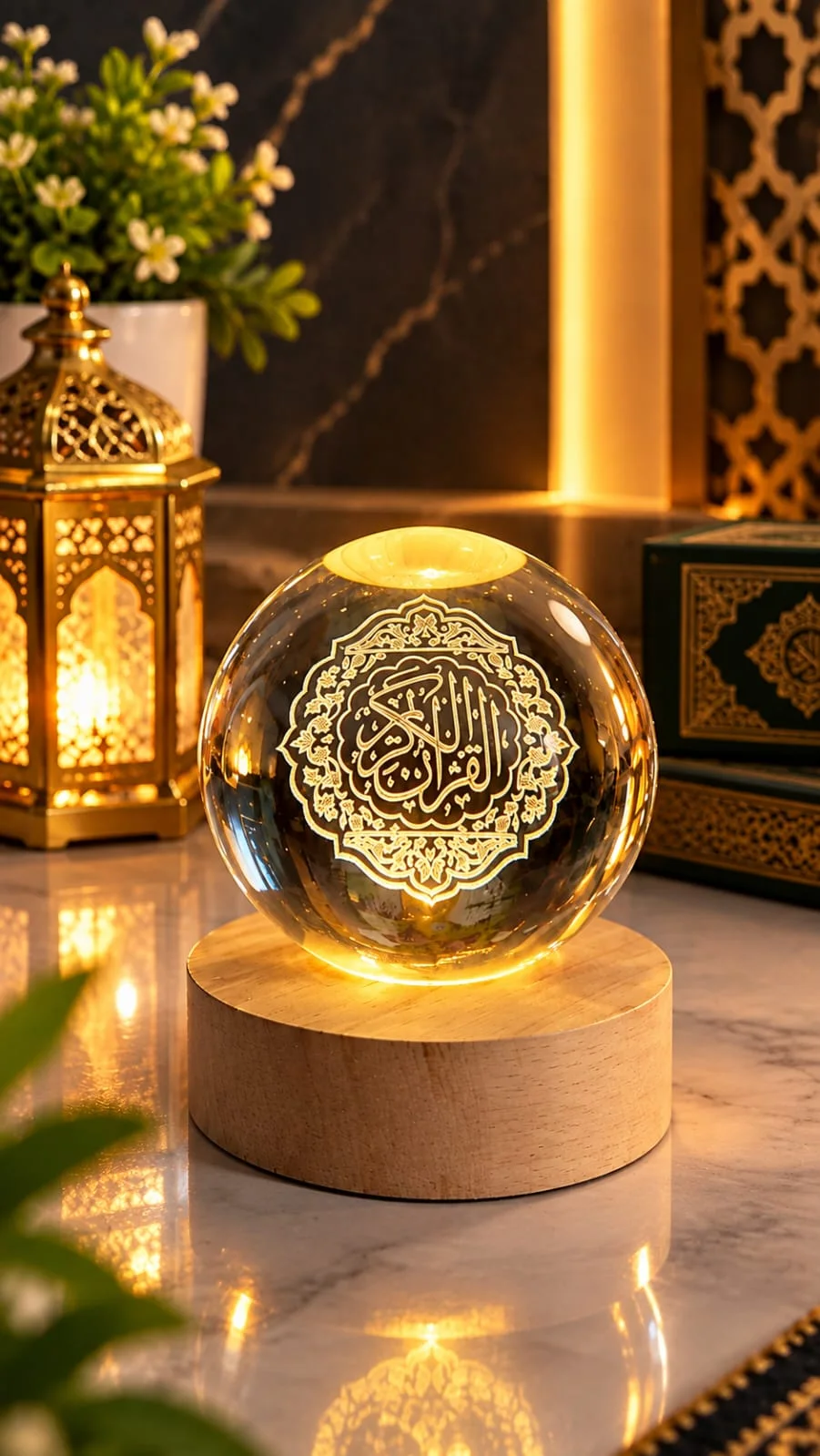 Une boule de cristal lumineuse apporte une touche d