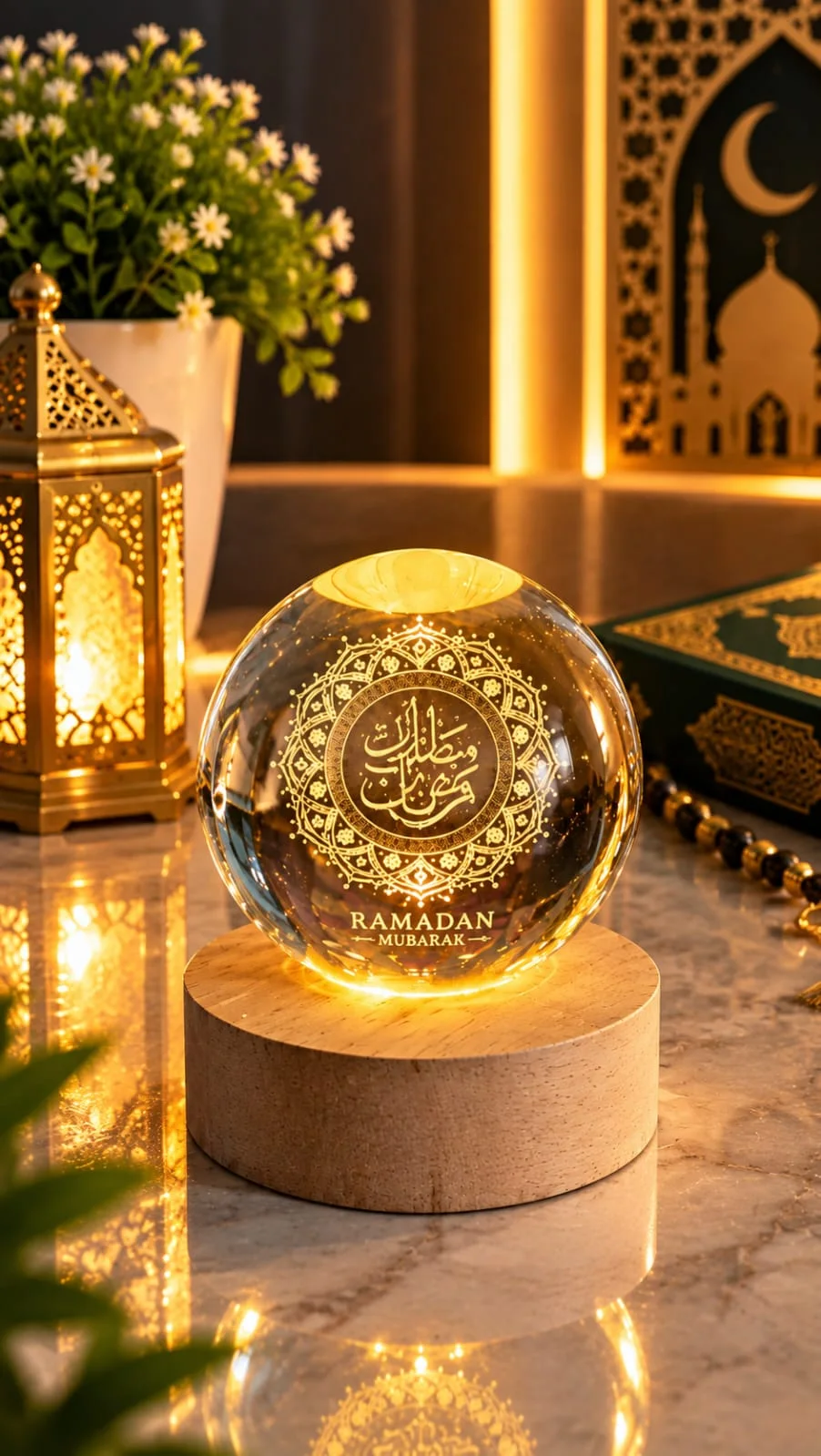 Une boule de cristal lumineuse apporte une touche d