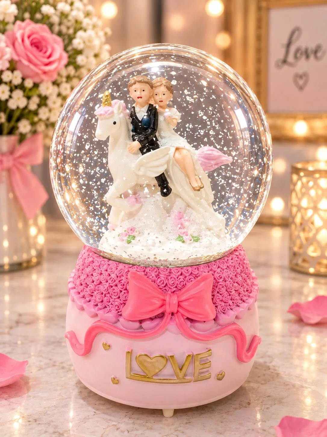 Couple Crystal Ball Wedding Snow Ball Music Box Valentine