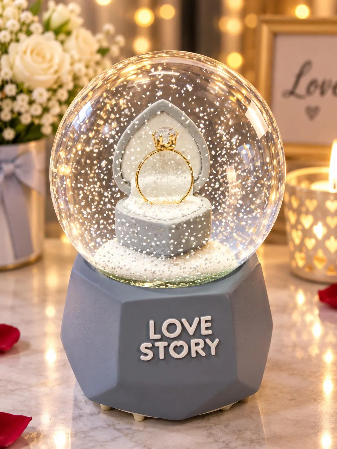 Couple Crystal Ball Wedding Snow Ball Music Box Valentine